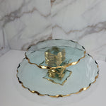 Stacked Glass Cake Stand with Textured Gold Rim (2 sizes)