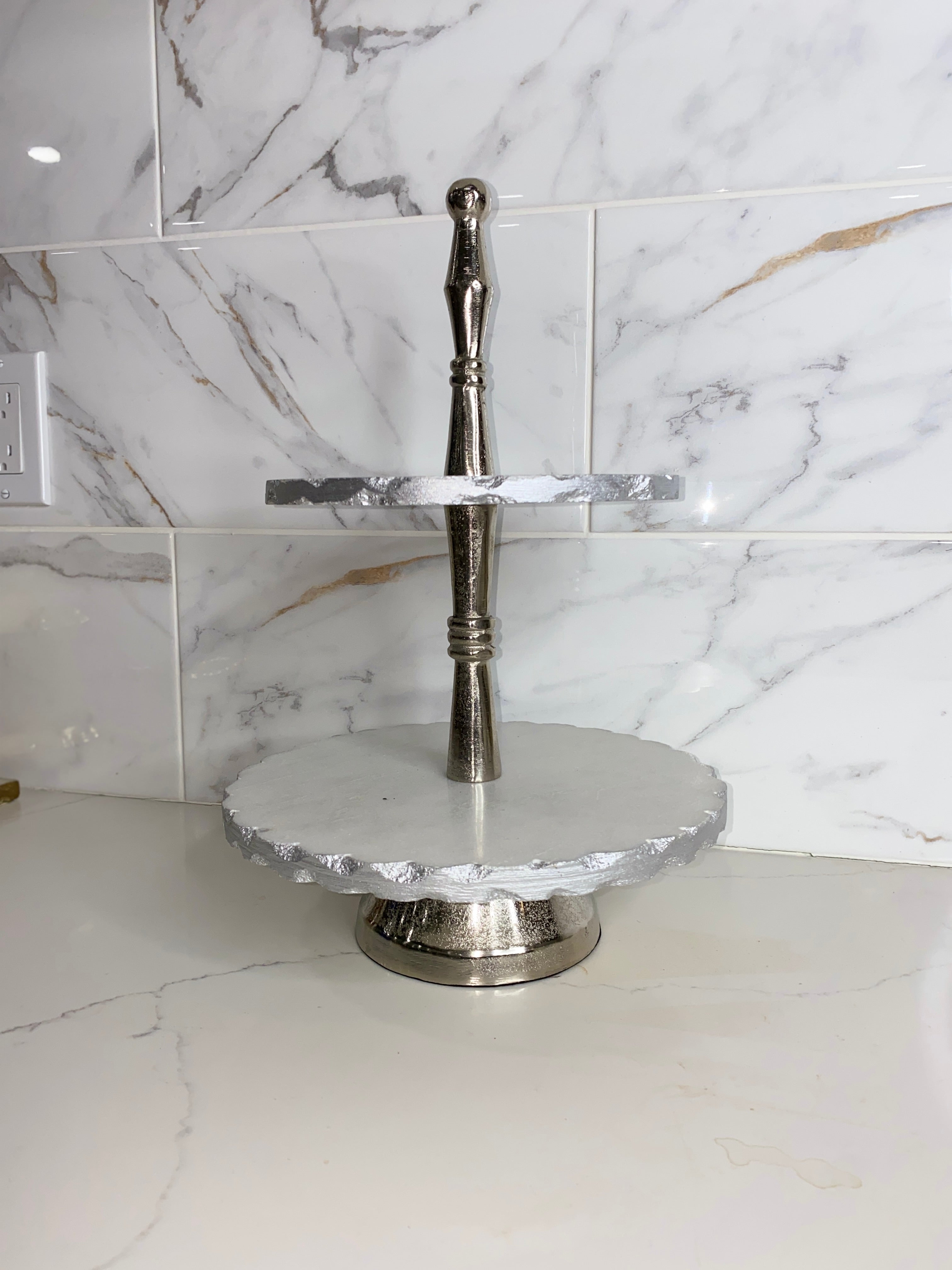 Silver Marble Two tier cake stand