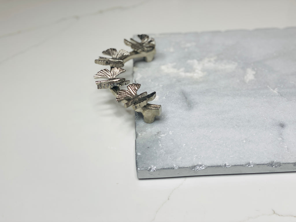 Silver Butterfly Marble Tray